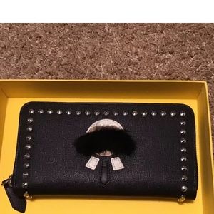 FENDI Zipper Long Bifold Wallet Purse Studded Leat